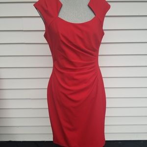 Calvin Klein Red Horseshoe Neck side ruched Dress size 10